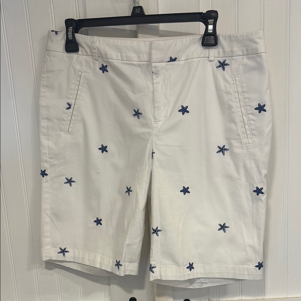 Charter Club White, Bermuda Shorts with embroidered starfish. 98% cotton size 10